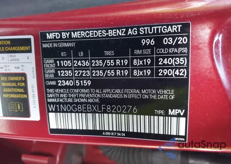 2020 Mercedes-Benz Glc 300 4Matic из США, поврежденный, VIN W1N0G8EBXLF820276